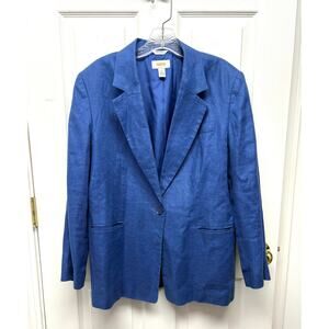 VTG Talbots Petites Irish Linen Blazer Royal Blue Lined Pockets Women’s 14P